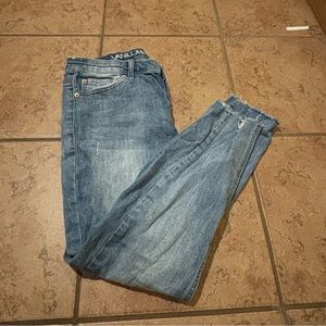 Vanilla star low rise skinny jeans raw hem distressed size 28/7